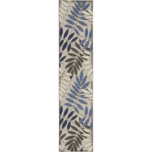 Homeroots 2 x 6 ft. Gray & Blue Leaves Indoor & Outdoor Runner Rug - 384865
