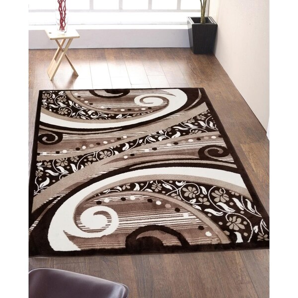 Terreno 5 x 7 ft. Discount World Modern Jersey Collection Geometric Stylish Stain Resistant Floor Rug, Brown - TE2586239
