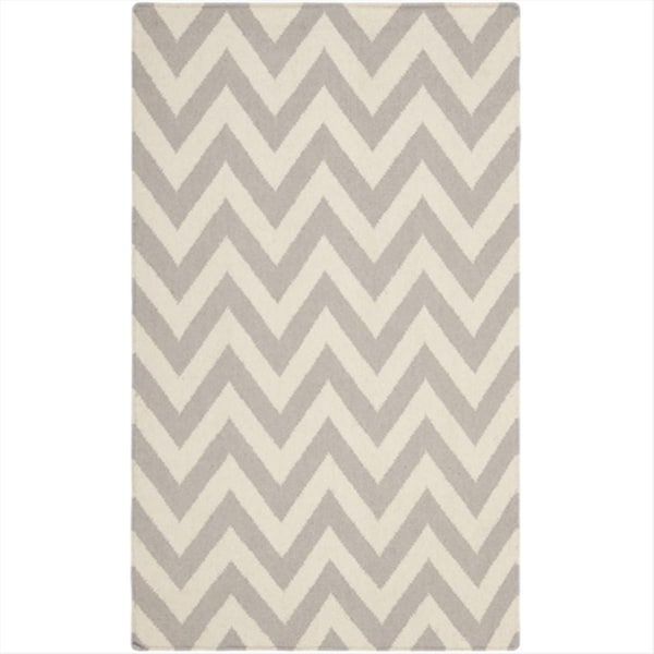 Safavieh 5 Ft. X 8 Ft. Medium Rectangle Contemporary Dhurries- Grey And Ivory- Flatweave Rug - DHU557C-5