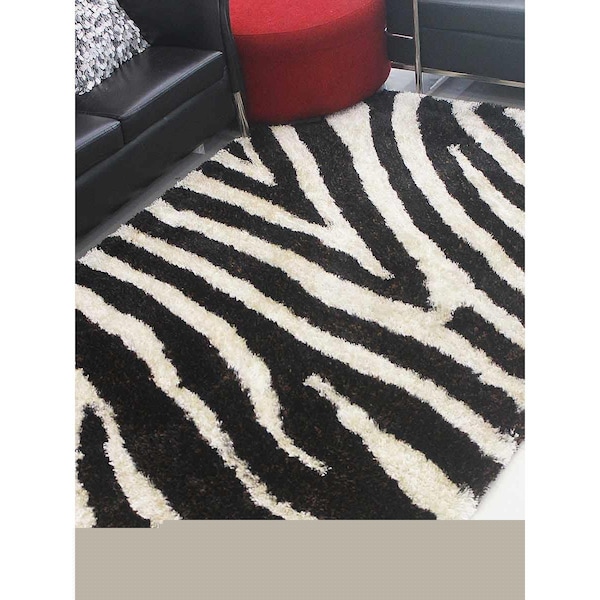 Jensendistributionservices 6 x 9 ft. Hand Tufted Shag Polyester Contemporary Rectangle Area Rug, Brown & Ivory - MI1556894