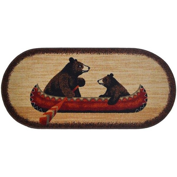 Mayberry Rug Mayberry Rug CC10449 20X44 20 x 44 in. Oval Cozy Cabin Bear Canoe Printed Nylon Kitchen Mat & Rug - CC10449 20X44
