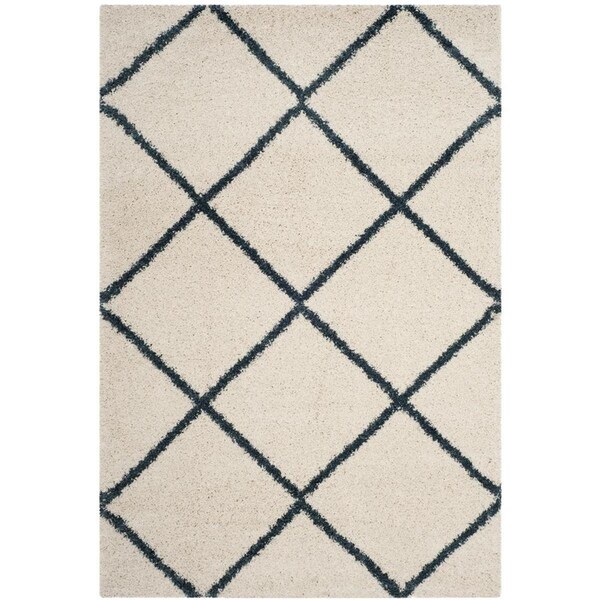 Flowers First 5 ft. 1 in. x 7 ft. 6 in. Hudson Shag Power Loomed Rug, Ivory & Slate Blue - Medium Rectangle - FL2149518
