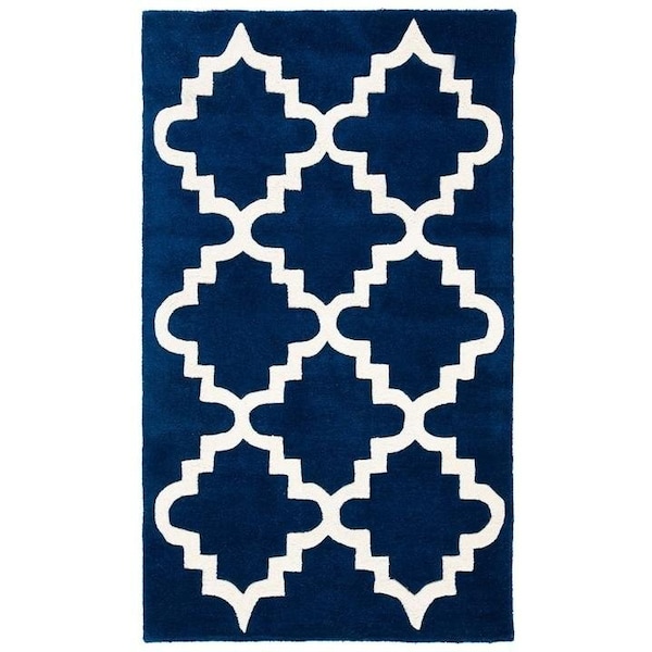 Safavieh 3 x 5 ft. Chatham Hand Tufted Small Rectangle Area RugDark Blue & Ivory - CHT753C-3