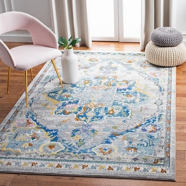 Safavieh 9 x 12 ft. Aria Bohemian Rectangle Power Loomed Rug Gray & Blue - ARA129F-9