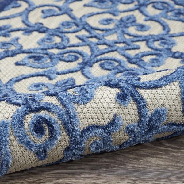 Homeroots 2 x 10 ft. Gray & Blue Indoor & Outdoor Runner Rug - 385005