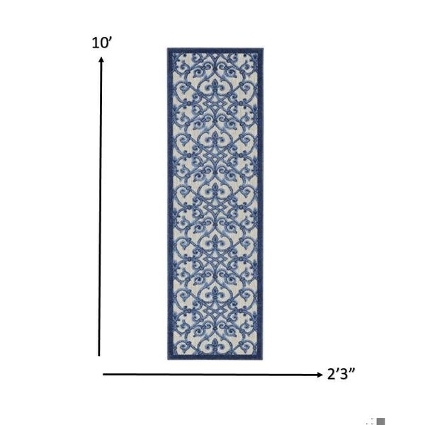 Homeroots 2 x 10 ft. Gray & Blue Indoor & Outdoor Runner Rug - 385005