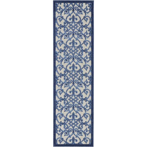 Homeroots 2 x 10 ft. Gray & Blue Indoor & Outdoor Runner Rug - 385005