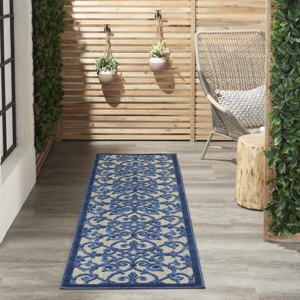 Homeroots 2 x 10 ft. Gray & Blue Indoor & Outdoor Runner Rug - 385005