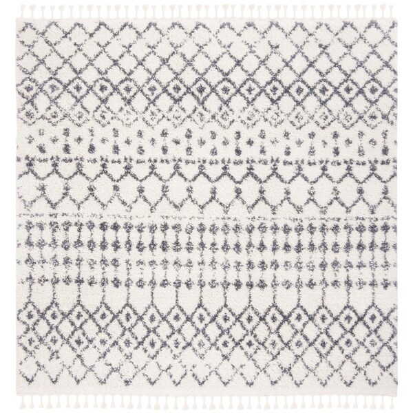 Safavieh 3 x 3 ft. Berber Fringe Shag Contemporary Square Rug, Cream & Dark Grey - BFG540A-3SQ