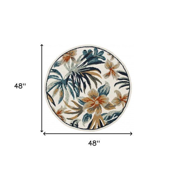 Homeroots 4 ft. Round Blue & White Tropical Area Rug - 396188