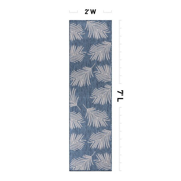World Rug Gallery Contemporary Palm Leaves Textured Flat Weave Indoor/Outdoor Runner Rug 2'x7' Blue - 111BLUE2X7
