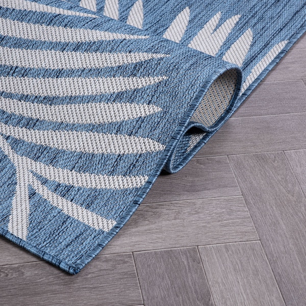 World Rug Gallery Contemporary Palm Leaves Textured Flat Weave Indoor/Outdoor Runner Rug 2'x7' Blue - 111BLUE2X7