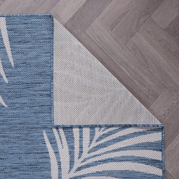 World Rug Gallery Contemporary Palm Leaves Textured Flat Weave Indoor/Outdoor Runner Rug 2'x7' Blue - 111BLUE2X7