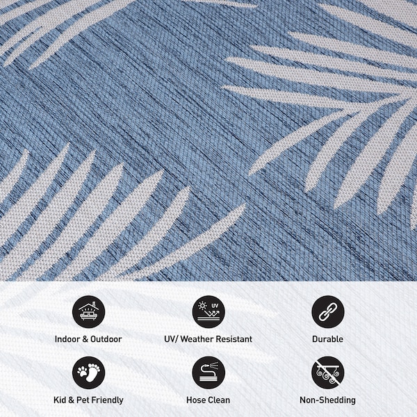 World Rug Gallery Contemporary Palm Leaves Textured Flat Weave Indoor/Outdoor Runner Rug 2'x7' Blue - 111BLUE2X7