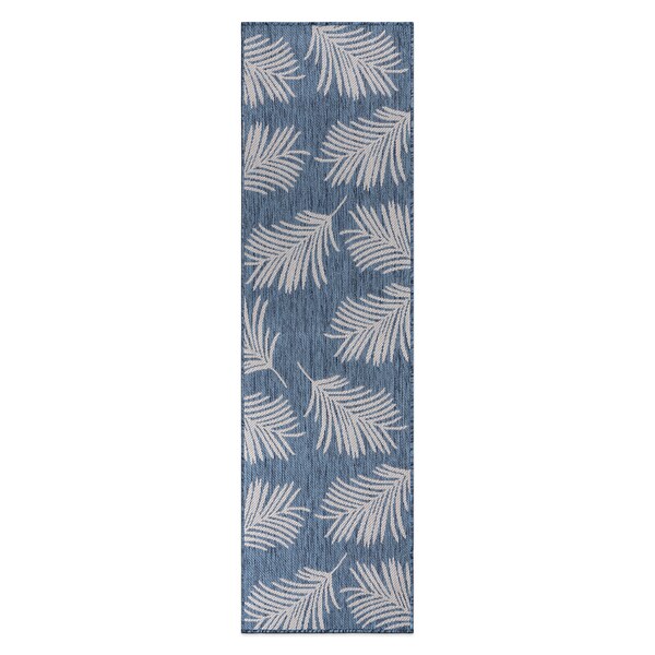 World Rug Gallery Contemporary Palm Leaves Textured Flat Weave Indoor/Outdoor Runner Rug 2'x7' Blue - 111BLUE2X7