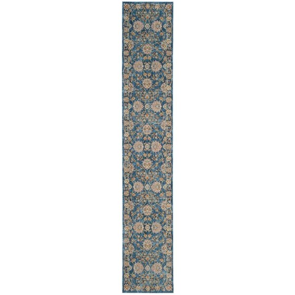 Flowers First 2 ft. 2 in. x 12 ft. Vintage Persian Power Loomed Runner Rug, Turquoise & Multi Color - FL1874452