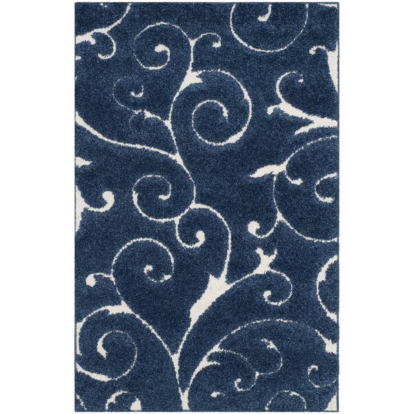 Safavieh 4 x 6 ft. Shag Power Loomed Small Rectangular Area Rug, Dark Blue and Cream - SG455-6511-4