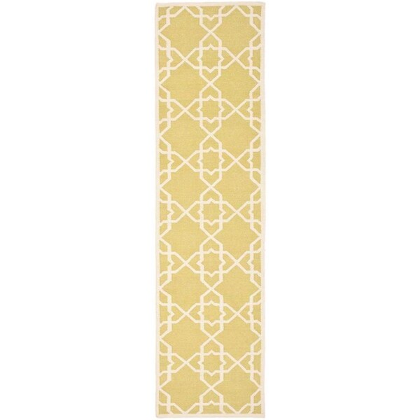 Safavieh 2 ft.-6 in. x 8 ft. Dhurries Hand Woven Flat Weave Runner RugOlive & Ivory - DHU548A-28