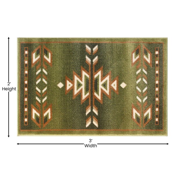 Flash Furniture Green 2 x 3 Southwestern Style Patterned Area Rug - OKR-RG1113-23-GN-GG