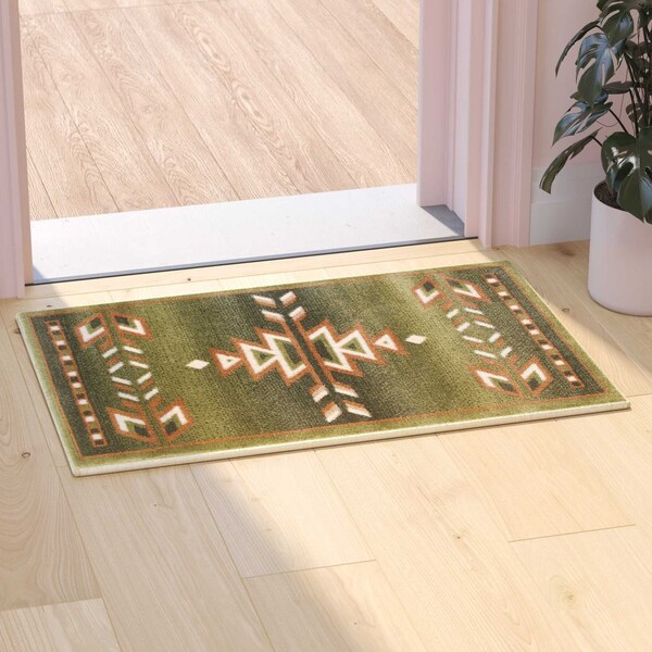 Flash Furniture Green 2 x 3 Southwestern Style Patterned Area Rug - OKR-RG1113-23-GN-GG