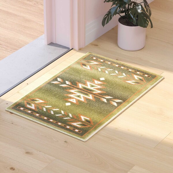 Flash Furniture Green 2 x 3 Southwestern Style Patterned Area Rug - OKR-RG1113-23-GN-GG
