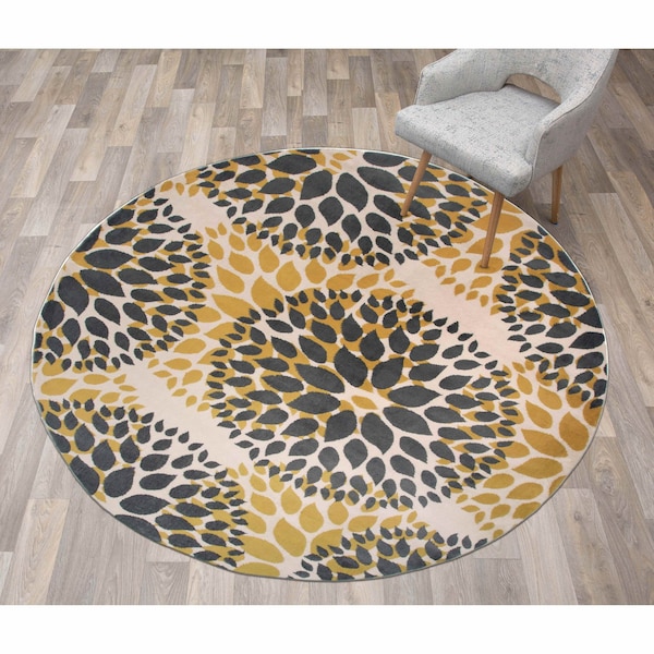 World Rug Gallery Modern Floral Circles Design 6'6'' Round Yellow Area Rug - 9099YELLOW6RND