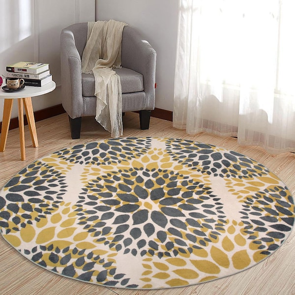 World Rug Gallery Modern Floral Circles Design 6'6'' Round Yellow Area Rug - 9099YELLOW6RND