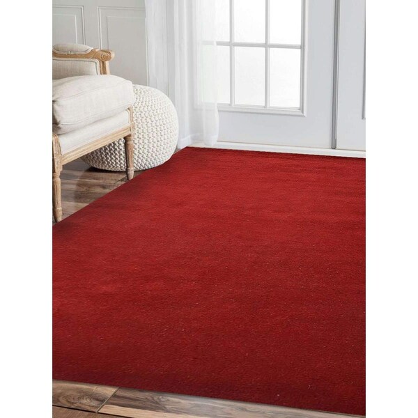 Jensendistributionservices 6 ft. 7 in. x 9 ft. 10 in. Hand Knotted Gabbeh Wool Solid Rectangle Area Rug, Red - MI1557061
