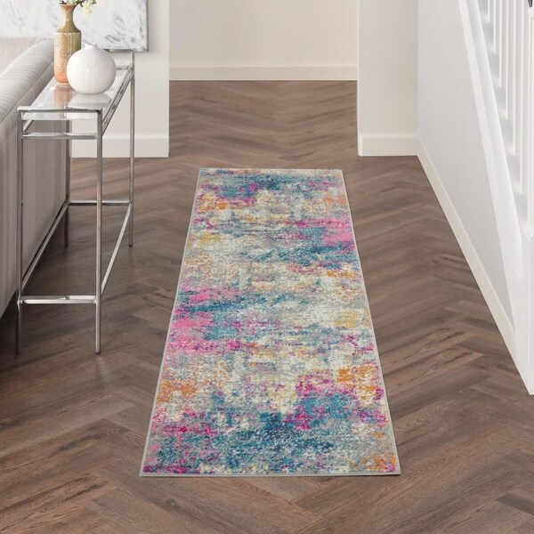 Homeroots 2 x 6 ft. Ivory & Multi Color Abstract Runner Rug - 385709