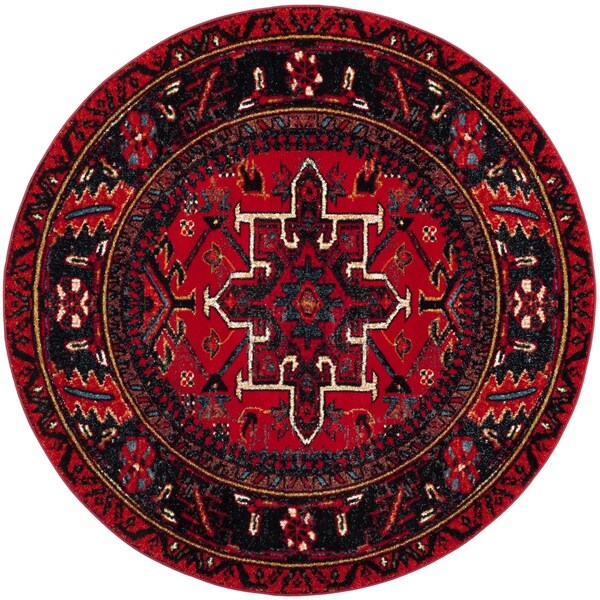 Flowers First 8 x 8 ft. Vintage Hamadan Global; Traditional Round Power Loomed Rug; Red & Multi Color - FL1890514