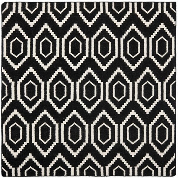 Safavieh 6 ft. x 6 ft. Square Contemporary Dhurries- Black and Ivory- Flatweave Rug - DHU556L-6SQ