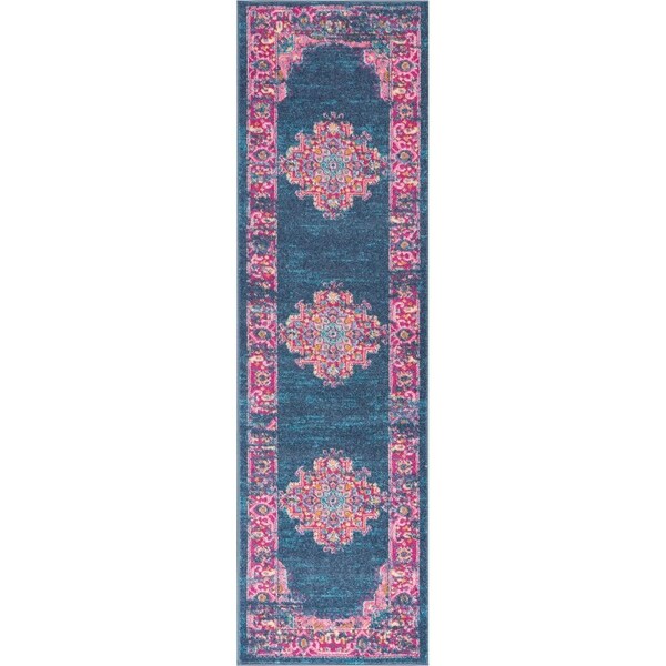Palacedesigns 2 x 10 ft. Blue & Pink Medallion Runner Rug - PA3656838