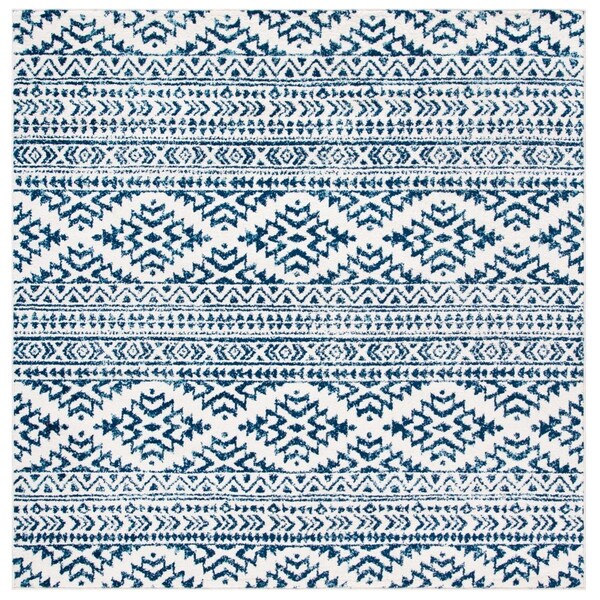Flowers First 10 x 10 ft. Tulum Global Square Power Loomed Rug Ivory & Navy - FL1874424