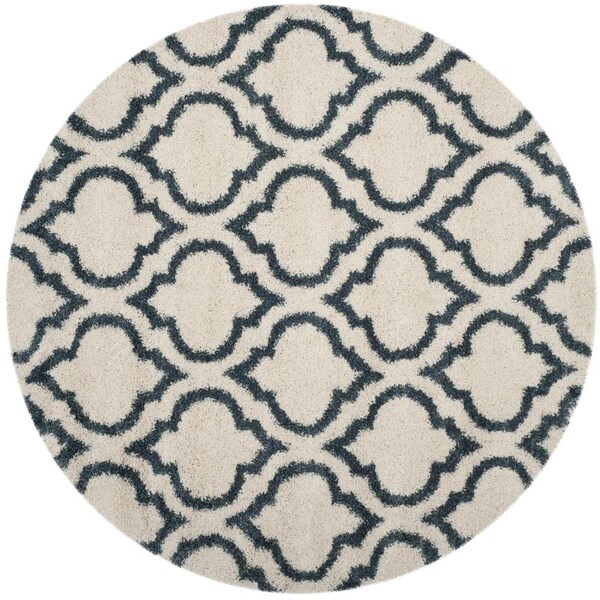 Safavieh 7 x 7 ft. Round Hudson Shag Power Loomed Round RugIvory & Slate Blue - SGH284T-7R