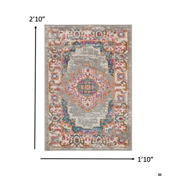 Homeroots 2 x 3 ft. Gray & Gold Medallion Scatter Area Rug - 385266