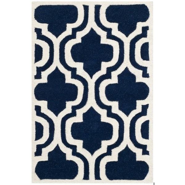 Safavieh Chatham Hand Tufted Round Rug- Dark Blue - Ivory- 4 x 4 ft. - CHT727C-4R