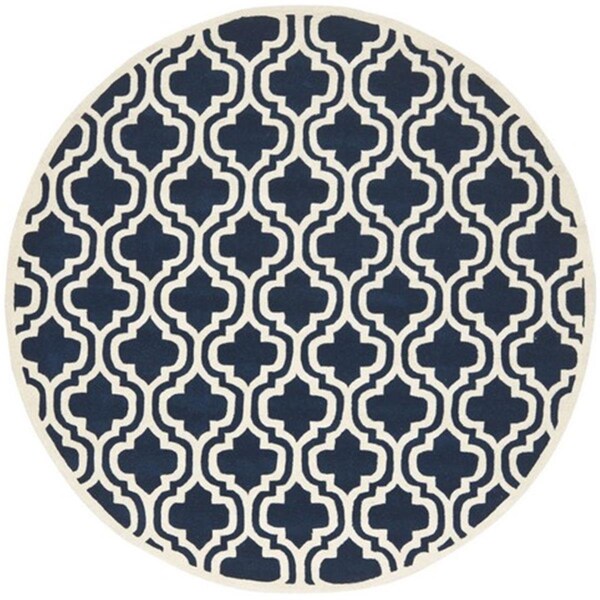 Safavieh Chatham Hand Tufted Round Rug- Dark Blue - Ivory- 4 x 4 ft. - CHT727C-4R