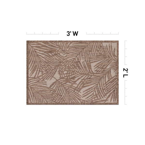 World Rug Gallery Contemporary Palm Leaf Textured Flat Weave Indoor/Outdoor Area Rug 2' x 3' Brown - 118BROWN2X3