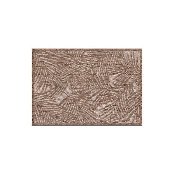 World Rug Gallery Contemporary Palm Leaf Textured Flat Weave Indoor/Outdoor Area Rug 2' x 3' Brown - 118BROWN2X3