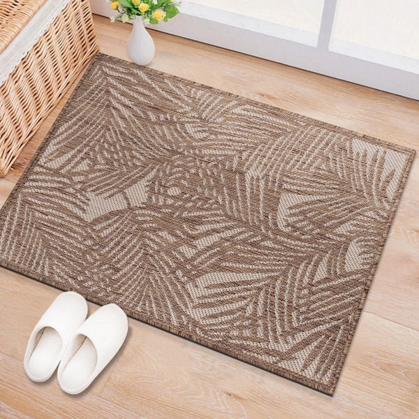 World Rug Gallery Contemporary Palm Leaf Textured Flat Weave Indoor/Outdoor Area Rug 2' x 3' Brown - 118BROWN2X3