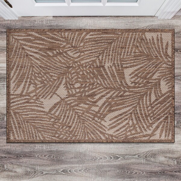 World Rug Gallery Contemporary Palm Leaf Textured Flat Weave Indoor/Outdoor Area Rug 2' x 3' Brown - 118BROWN2X3