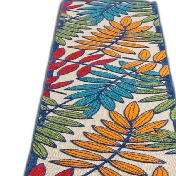 Homeroots 2 x 12 ft. Multi Color Leaves Indoor & Outdoor Runner Rug - 384938