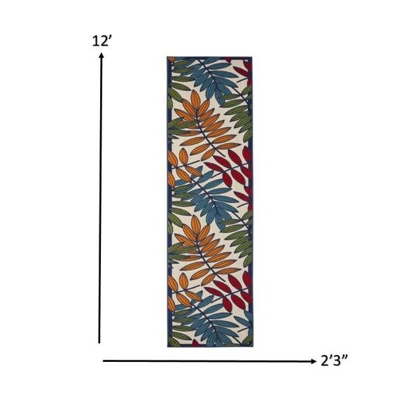 Homeroots 2 x 12 ft. Multi Color Leaves Indoor & Outdoor Runner Rug - 384938