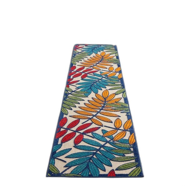Homeroots 2 x 12 ft. Multi Color Leaves Indoor & Outdoor Runner Rug - 384938