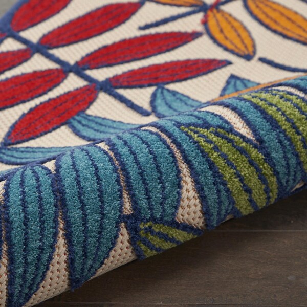 Homeroots 2 x 12 ft. Multi Color Leaves Indoor & Outdoor Runner Rug - 384938