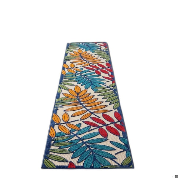 Homeroots 2 x 12 ft. Multi Color Leaves Indoor & Outdoor Runner Rug - 384938