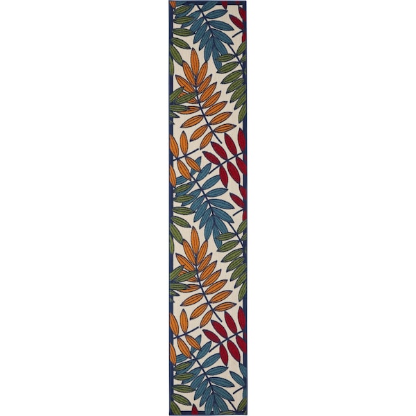 Homeroots 2 x 12 ft. Multi Color Leaves Indoor & Outdoor Runner Rug - 384938