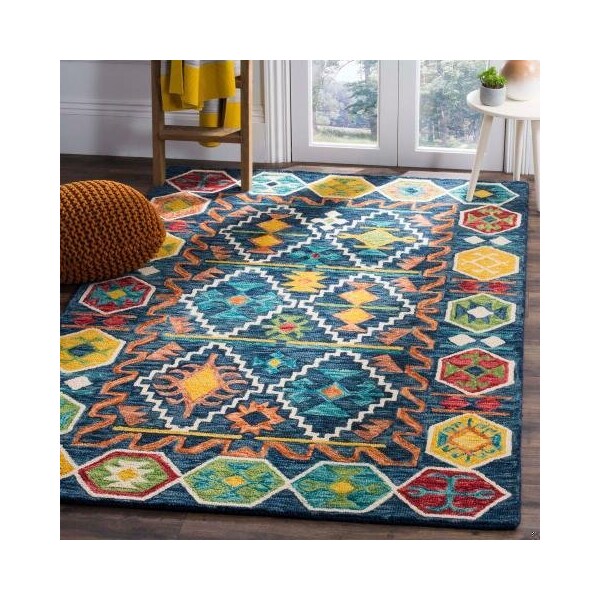 Safavieh Aspen Hand Tufted Medium Rectangle RugNavy & Gold 5 x 8 ft. - APN501A-5