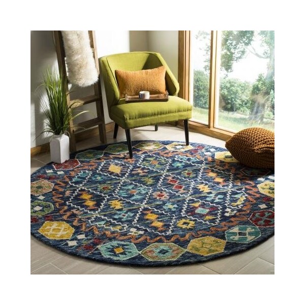 Safavieh Aspen Hand Tufted Medium Rectangle RugNavy & Gold 5 x 8 ft. - APN501A-5