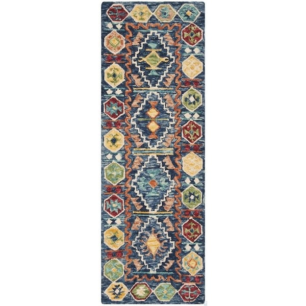 Safavieh Aspen Hand Tufted Medium Rectangle RugNavy & Gold 5 x 8 ft. - APN501A-5